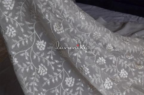 Sequin work, Thread Embroidery on Dyeable Georgette Fabric Dno7001RFD